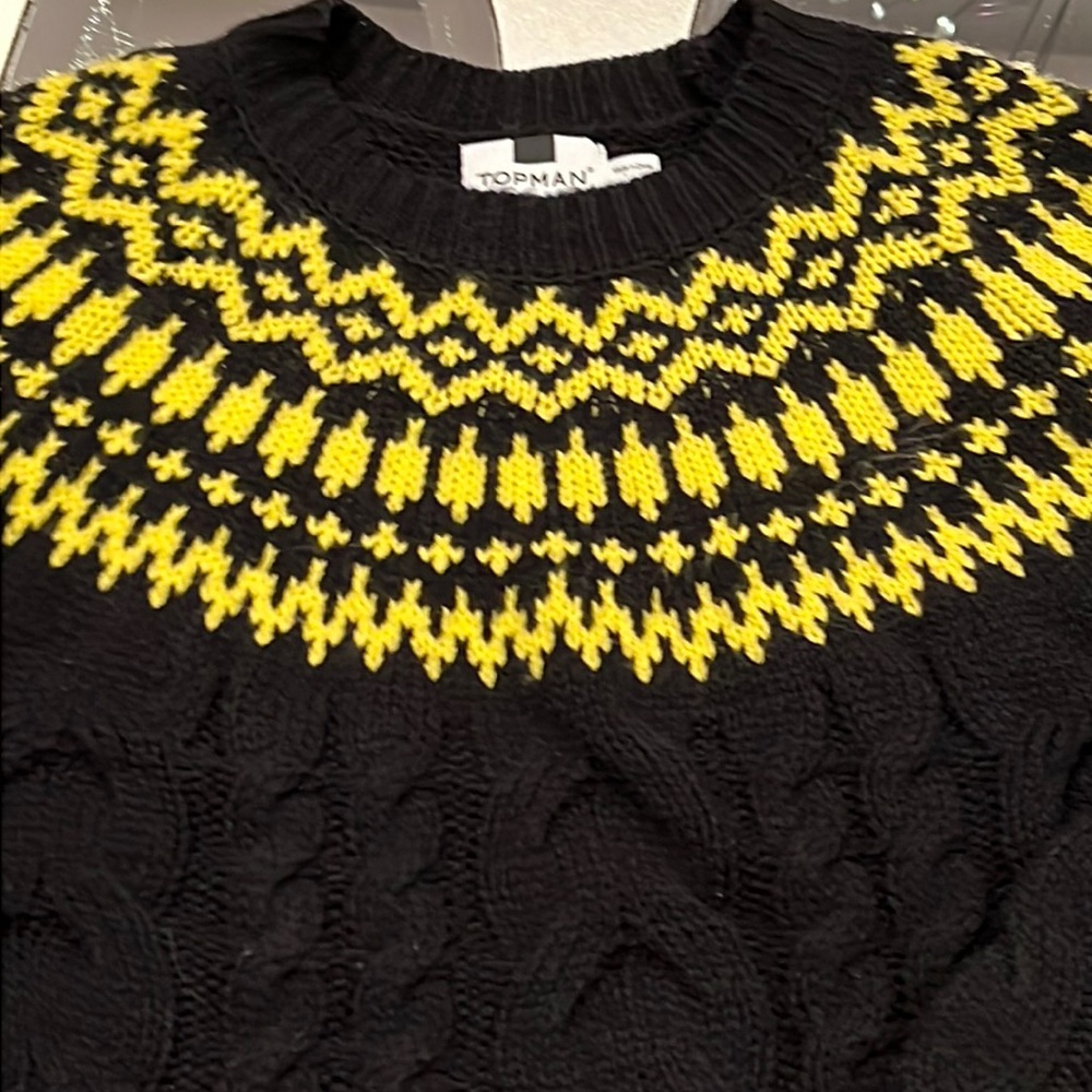 Vintage Topman medium acrylic black yellow cable knit sweater